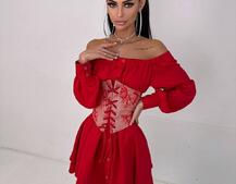 Приталена сорочка на плічках+  мереживний корсет | PUSHKA SHOP