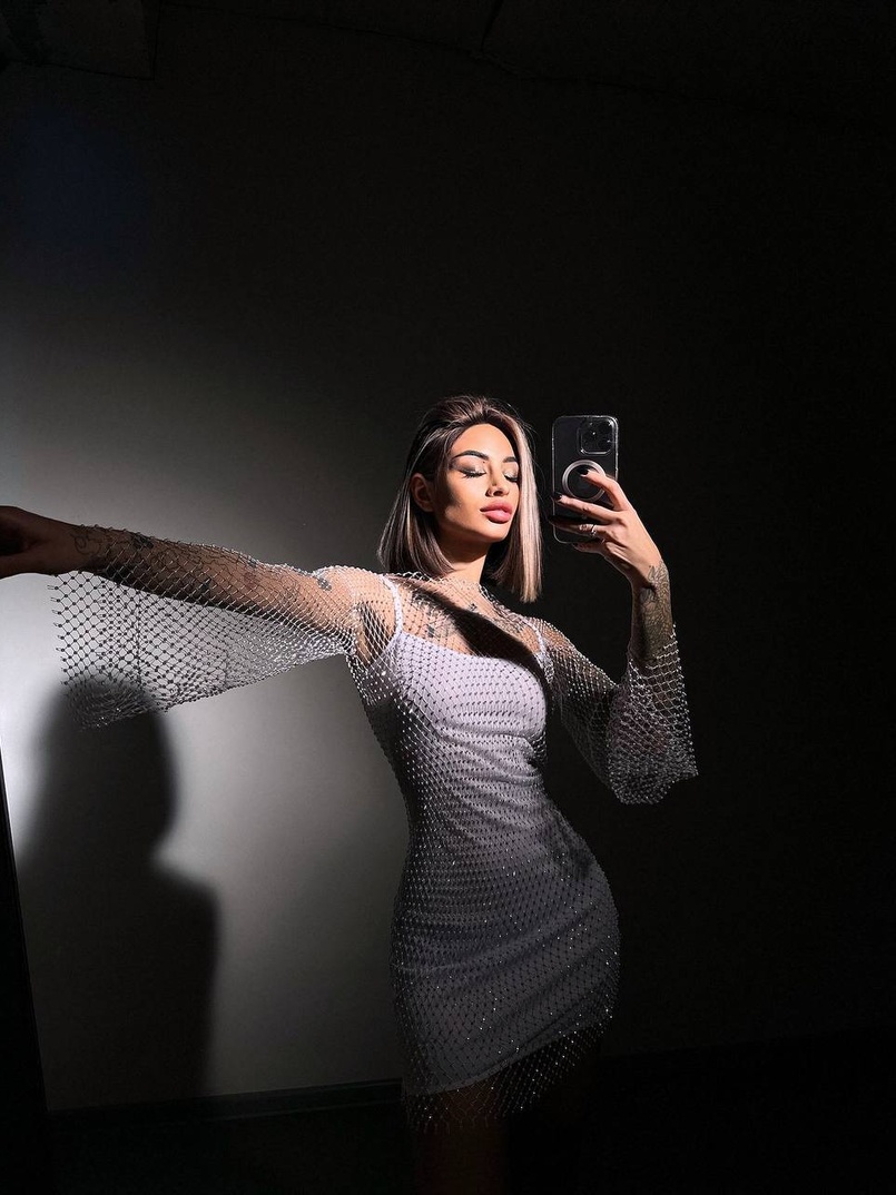 Сукня із сітки зі стразами на трикотажній підкладці  | PUSHKA SHOP