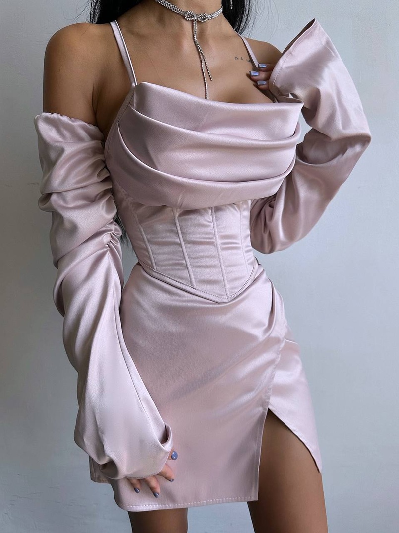 Комплект: корсет з рукавами    + спідниця міні з драпіруванням   | PUSHKA SHOP