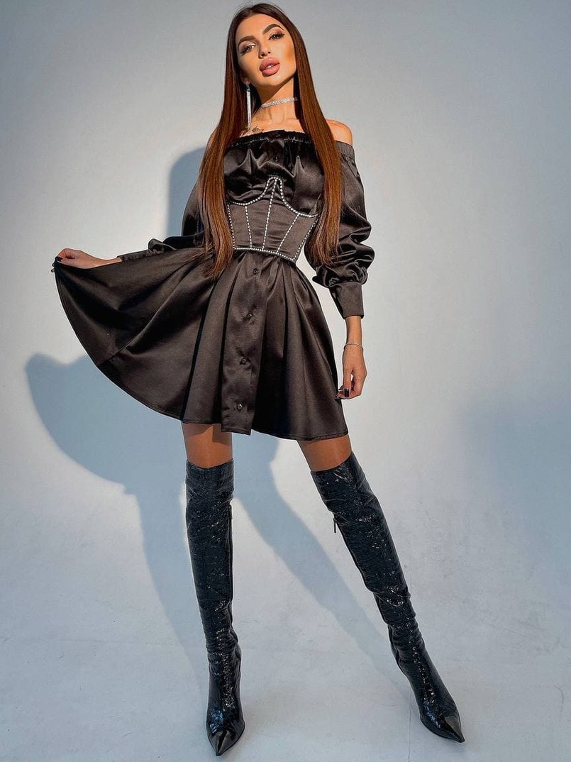 Платье-рубашка в комплекте с корсетом, декорированным стразами  Платье-рубашка в комплекте с корсетом, декорированным стразами  | PUSHKA SHOP