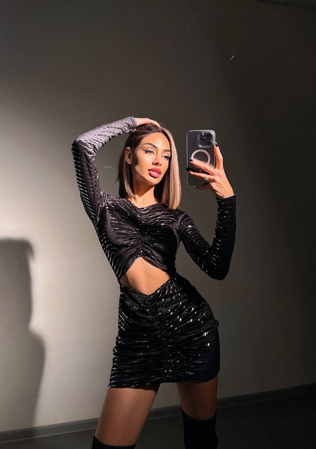 Оксамитова сукня міні з блискучим напиленням  | PUSHKA SHOP