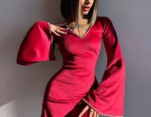 Оксамитова сукня,  декорована стразами з розкльошоними рукавами  | PUSHKA SHOP