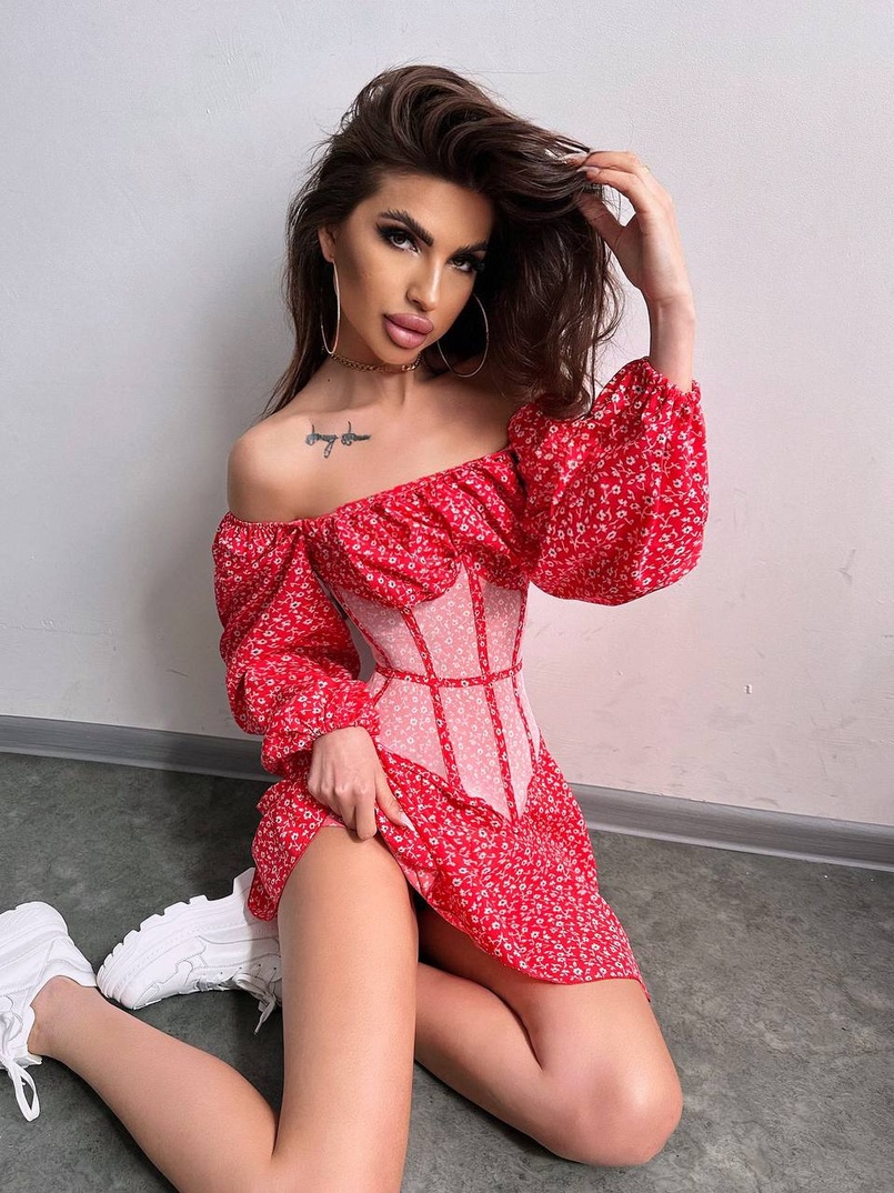 Сукня міні в квітковий принт + прозорий корсет  | PUSHKA SHOP