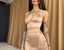 Комплект: топ + юбка, декорированная бахромой из страз  | PUSHKA SHOP