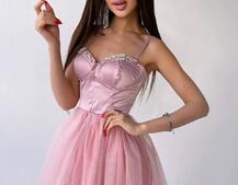 Платье-бюстье с чашечками и пышной юбкой , декорированное стразами  Платье-бюстье с чашечками и пышной юбкой , декорированное стразами  | PUSHKA SHOP