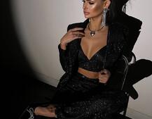 Костюм: піджак на підкладці, штани кльош+ топ з чашечками Костюм: піджак на підкладці, штани кльош+ топ з чашечками | PUSHKA SHOP