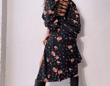 Квіткова сукня-міді зі шнурівкою на спинці та розрізом на ніжці | PUSHKA SHOP