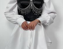 Приталена сорочка + корсет декорований бахромою зі страз Ручна робота Приталена сорочка + корсет декорований бахромою зі страз Ручна робота | PUSHKA SHOP