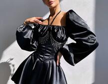 Сукня з корсетом, декорованим бахромою зі страз Ручна робота  | PUSHKA SHOP