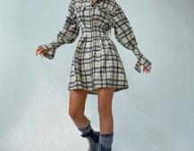 Кашемировое приталенное платье-рубашка в клетку | PUSHKA SHOP