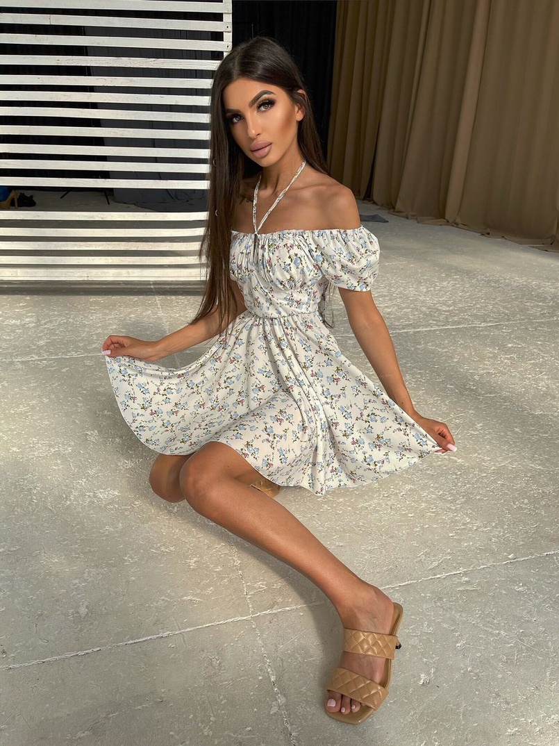 Летнее цветочное платье с завязками на груди  Летнее цветочное платье с завязками на груди  | PUSHKA SHOP