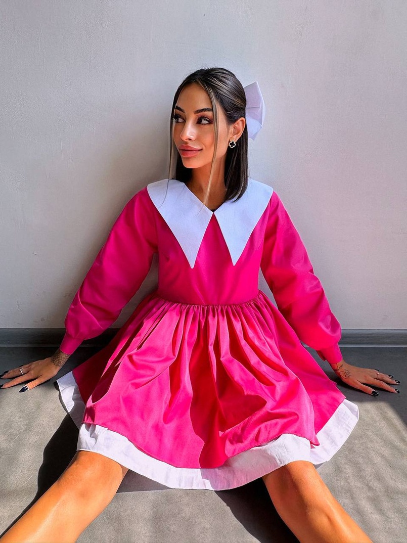 Котонова сукня з комірцем + бант  | PUSHKA SHOP