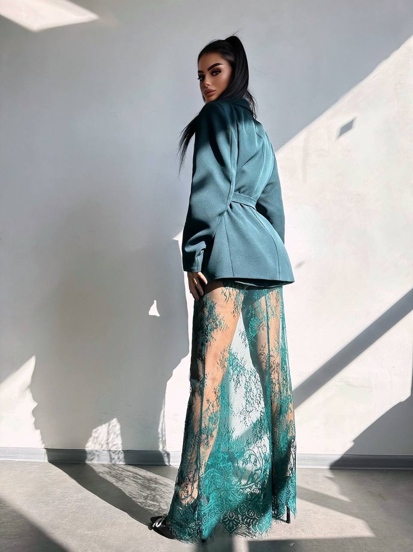 Комплект: піджак + блуза з баской + мереживна спідниця-шорти  | PUSHKA SHOP