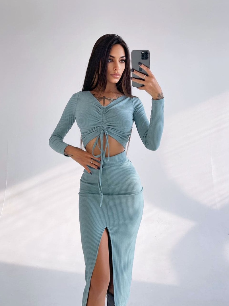 Комплект: топ+ юбка миди с разрезом Комплект: топ+ юбка миди с разрезом | PUSHKA SHOP