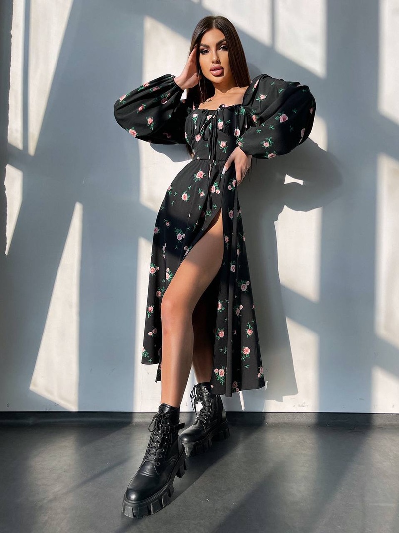 Сукня міді з квітковим принтом  | PUSHKA SHOP