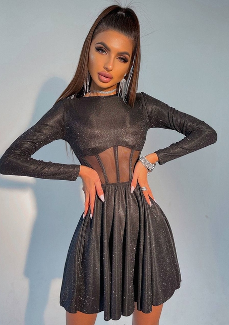 Приталена блискуча сукня з корсетною вставкою та пишною спідницею-сонцем | PUSHKA SHOP