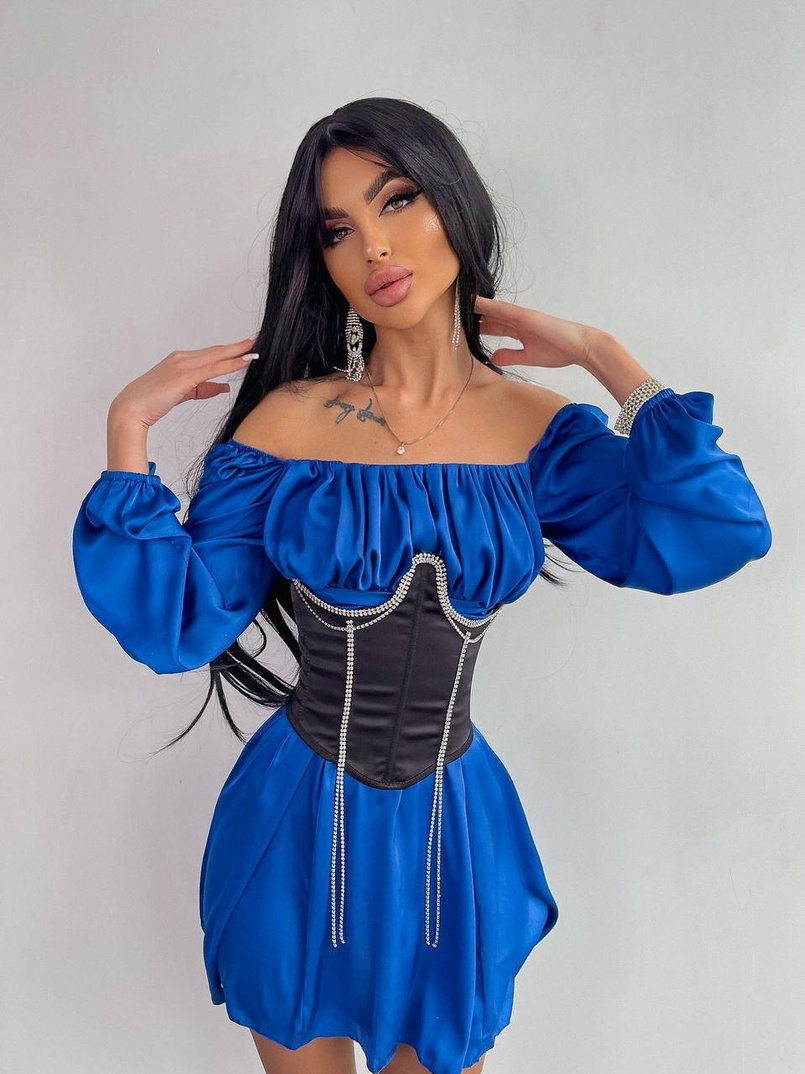 Приталена сукня з шовку  + корсет декорований стразами  Ручна робота  | PUSHKA SHOP