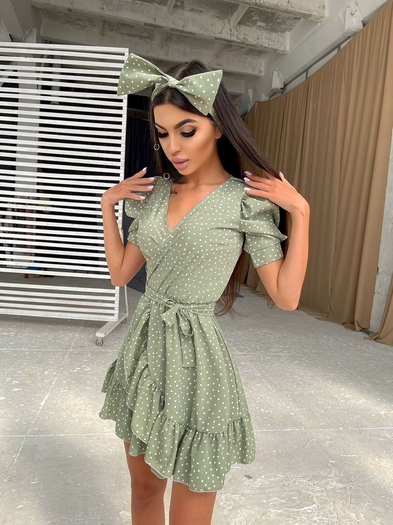 Милое платье в горошек с оборками + повязка на голову с бантом Милое платье в горошек с оборками + повязка на голову с бантом | PUSHKA SHOP