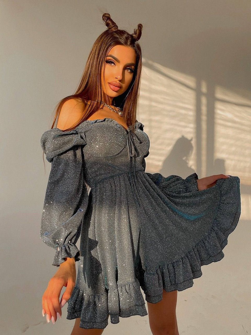 Блискуча сукня з оборками та чашками з ефектом push up Блискуча сукня з оборками та чашками з ефектом push up | PUSHKA SHOP