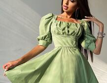 Платье с объемными рукавами из хлопка | PUSHKA SHOP