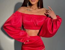 Атласный комплект, декорированный стразами | PUSHKA SHOP