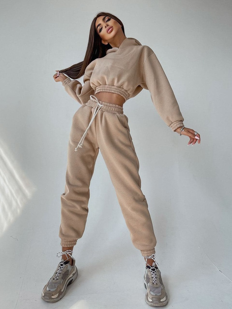 Тёплый базовый костюм на флисе с объемными капюшоном  Тёплый базовый костюм на флисе с объемными капюшоном  | PUSHKA SHOP