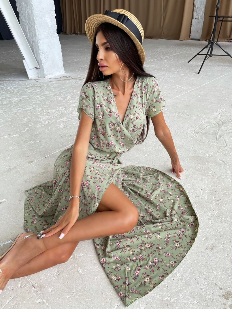 Цветочное платье-миди с широким поясом Цветочное платье-миди с широким поясом | PUSHKA SHOP