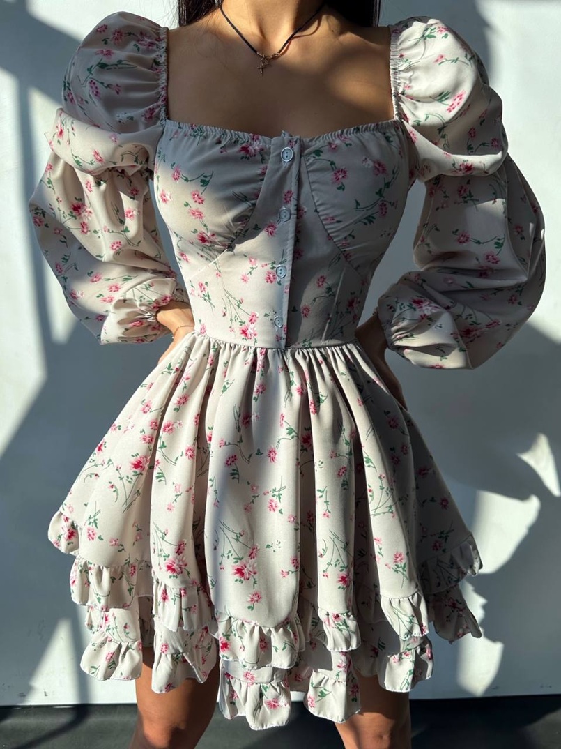 Лялькова сукня з пишною спідницею та корсетним верхом з ніжним квітковим принтом  | PUSHKA SHOP