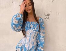 Сукня міді з розрізом в квітковий принт + прозорий корсет Сукня міді з розрізом в квітковий принт + прозорий корсет | PUSHKA SHOP