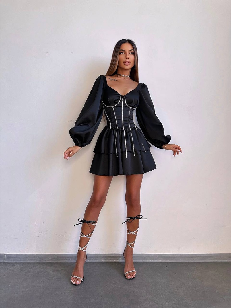 Комплект: сукня з подвійною спідницею + корсет, декорований стразами    | PUSHKA SHOP