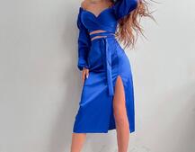 Шелковый комплект: топ с завязками на талии + юбка миди с разрезом  | PUSHKA SHOP