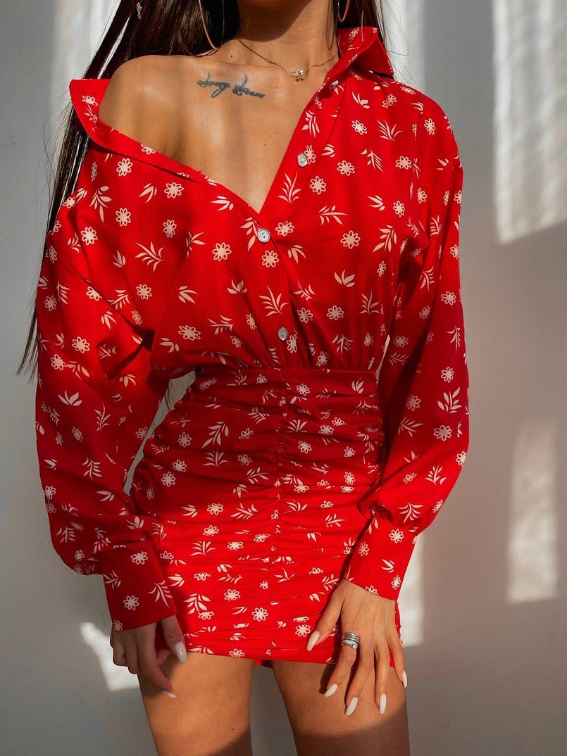 Платье-рубашка с присобранной юбкой  | PUSHKA SHOP