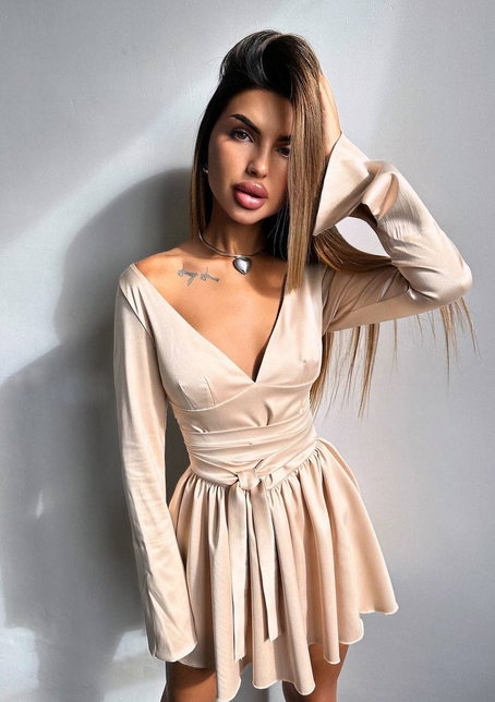 Атласна корсетна сукня  з пишною спідницею та зав‘язками на талії | PUSHKA SHOP