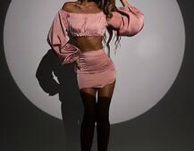 Атласний комплект, декорований стразами Ручна робота, прикраса пришита  | PUSHKA SHOP