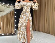 Цветочное платье с объемными рукавами и корсетом  Цветочное платье с объемными рукавами и корсетом  | PUSHKA SHOP