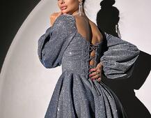 Сяюча корсетна сукня з пишною подвійною спідницею та об‘ємними рукавами Сяюча корсетна сукня з пишною подвійною спідницею та об‘ємними рукавами | PUSHKA SHOP