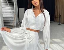 Шелковый комплект: укорочённая рубашка + юбка с запахом   | PUSHKA SHOP