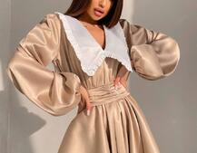 Сукня з коміром та об'ємними рукавами з широким поясом Сукня з коміром та об'ємними рукавами з широким поясом | PUSHKA SHOP