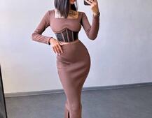 Трикотажний комплект: топ з елементами корсету та спідниця з розрізами  | PUSHKA SHOP