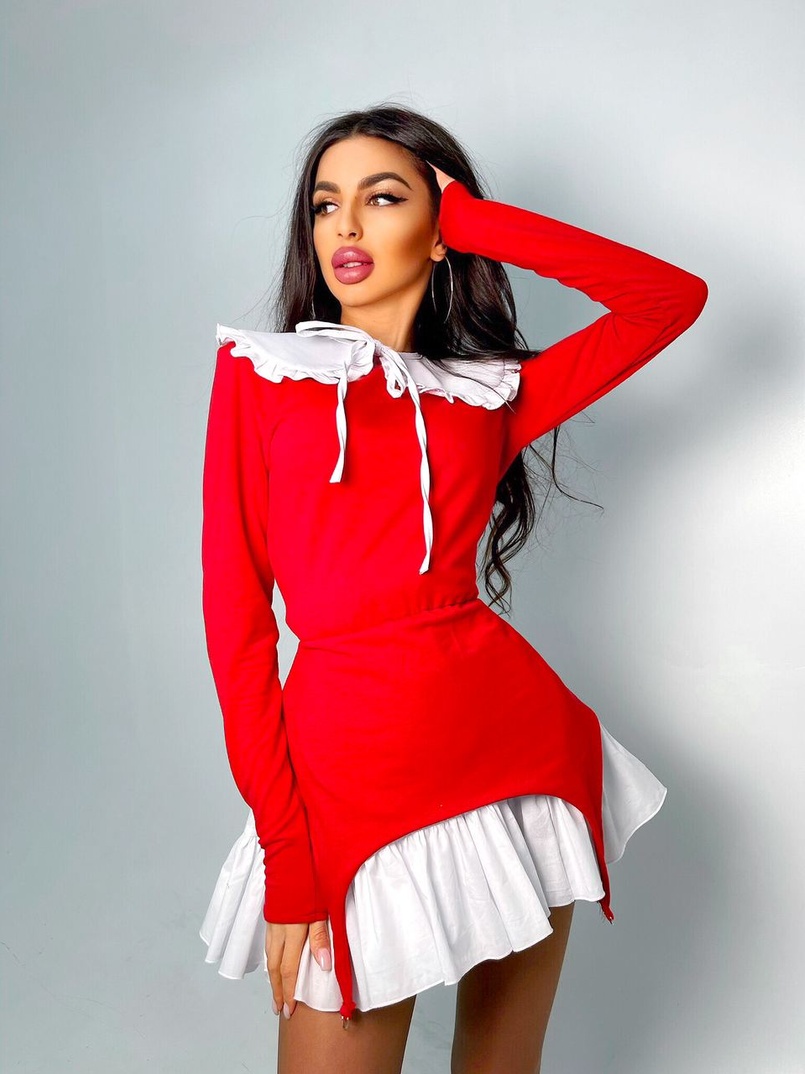 Трикотажное платье со съемным воротничком и подъюбником Трикотажное платье со съемным воротничком и подъюбником | PUSHKA SHOP