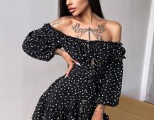 Сукня в горошок на ґудзиках з воланами  | PUSHKA SHOP