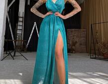 Блестящее платье-макси с разрезом   | PUSHKA SHOP