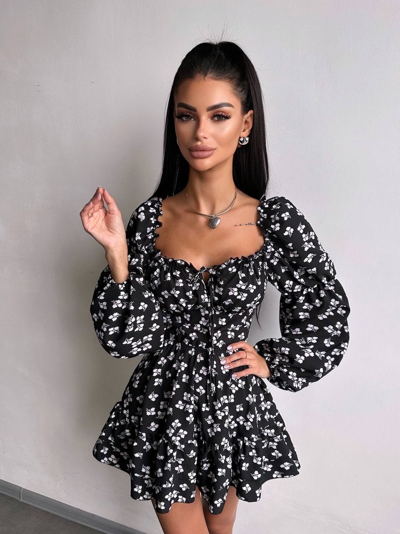 Сукня з квітковим принтом з воланами на ґудзиках  Сукня з квітковим принтом з воланами на ґудзиках  | PUSHKA SHOP