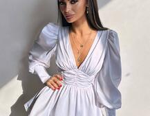 Атласна сукня з пишною подвійною спідницею та об‘ємними рукавами Атласна сукня з пишною подвійною спідницею та об‘ємними рукавами | PUSHKA SHOP