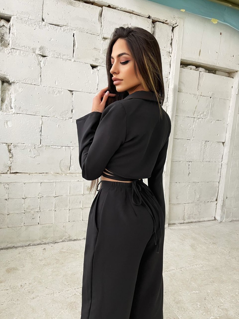 Комплект: укорочённый пиджак с завязками на талии + брюки  | PUSHKA SHOP