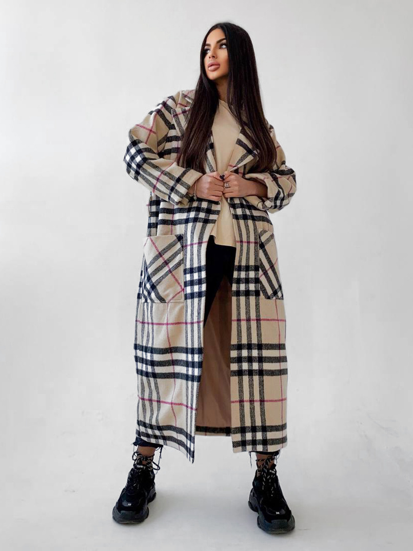 Кашемировое пальто в клетку на подкладке | PUSHKA SHOP