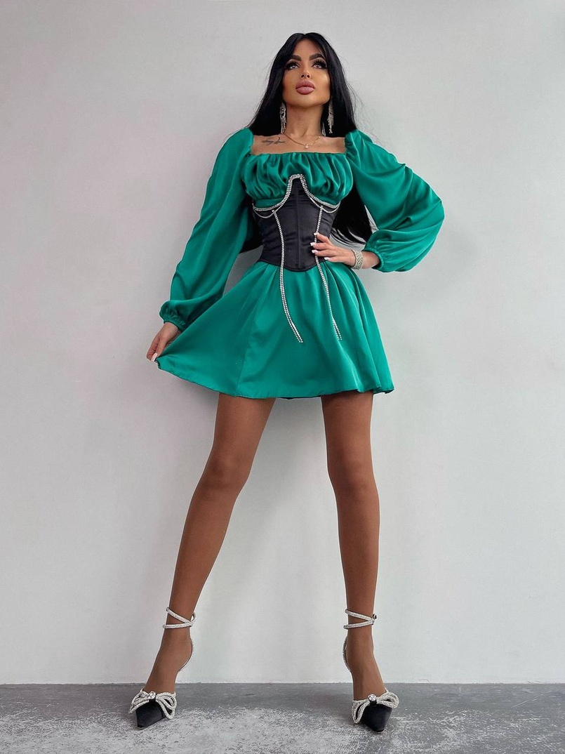 Приталена сукня з шовку  + корсет декорований стразами  Ручна робота  | PUSHKA SHOP