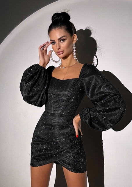 Сяючий комплект: корсет + спідниця міні з драпіруванням  | PUSHKA SHOP