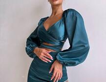 Атласний комплект, декорований бахромою зі страз Атласний комплект, декорований бахромою зі страз | PUSHKA SHOP