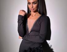 Сукні міні декорована стразами та натуральним пір‘ям | PUSHKA SHOP